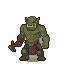 An orc warrior with leather armor and an axe, swaying slightly.