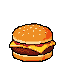 Pixel art cheeseburger, pancakes, pepperoni pizza, hot dog, and french fries.