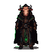 Cow necromancer casting a spell with green energy swirling around its robes.