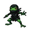 Green frog ninja in fighting stance.