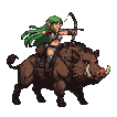 Elf archer on a charging boar, drawing a bow.