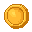 This pixel art image features a stylized golden coin, rendered in warm yellows and oranges to evoke a classic retro game treasure. The coin's simple design and shading give it a sense of weight and value.