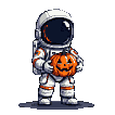 Pixel Art: alien hatches from pumpkin and attack cosmonaut (generated with AI by pixie.haus).