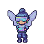 A pixie in blue attire and futuristic goggles impatiently waits, wings fluttering.