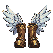 Golden boots with large white feathered wings flapping gently upwards.