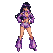A young woman with dark hair dances energetically in a shimmering purple disco outfit with bell-bottom boots.
