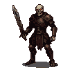 Skeletal warrior in dark segmented armor with a jagged sword, in a menacing fighting stance.