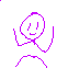 A gray stick figure with electric purple streaks, joyfully dancing with flailing arms and kicking legs.