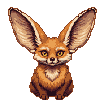 A fennec fox with large ears, rendered in pixel art, sits attentively with a curious expression.