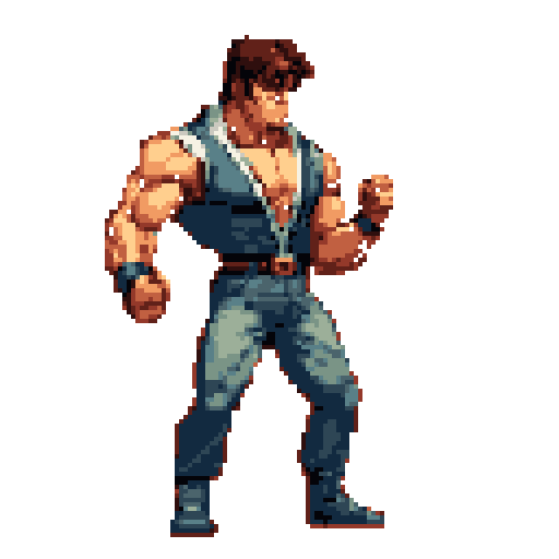 Pixel Art: old school fighter is showing off (128x128_bgremoval_quant) (generated with AI by sandacz).