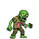 Pixel Art: zombie walks right, pink guts fall out from stomach 2d sidev...