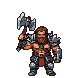 Burly, bearded warrior in segmented armor and red loincloth swings a double-headed axe.