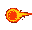 A vibrant, animated fireball with an orange and red core streaks across a transparent background, leaving a trail of yellow energy.