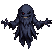 A shadowy, spectral figure with tattered robes and glowing eyes, its wispy form shifting and skeletal fingers reaching out. Its face is a dark void with sharp teeth, contorting in a menacing grin.