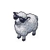 Pixel Art: sheep is happy dancing, isometric top-down 3/4 static camera