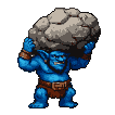 Pixel Art: troll is walking right bearing huge boulder