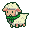 A fluffy sheep with a green scarf trotting across a muted checkered background.