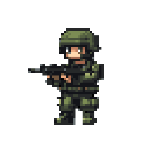 Pixel Art: soldier is jumping (64x64_bgremoval_quant) (generated with AI by pixie.haus).