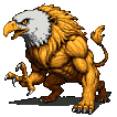 Pixel Art: monster fighting stance (generated with AI by sandacz).
