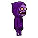 Skeletal figure in a purple hoodie, walking right with glowing yellow eyes.
