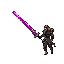 Pixel Art: hero is running with huge purple sword, still camera (generated with AI by pixie.haus).