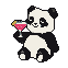 Pixel Art: panda sips drink