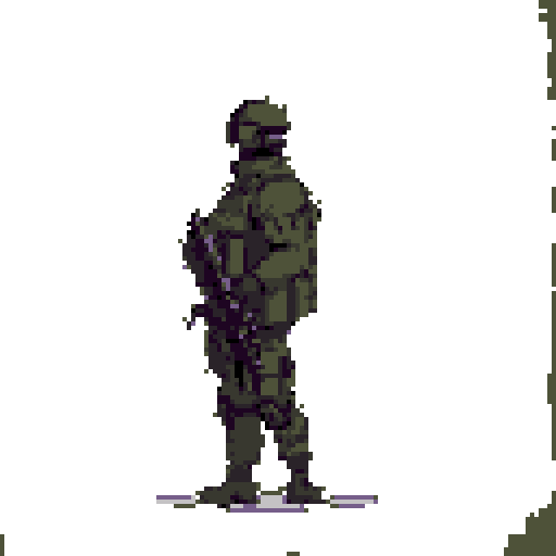 Pixel Art: soldier with gun is searching (without_bg) (generated with AI by sandacz).