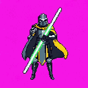 Pixel Art: A knight with lightsaber (128x128) (generated with AI by Galseris Wisp).
