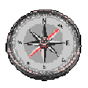 Pixel Art: The compass sits centered on a textured neutral background. The dial gently rotates clockwise, creating a subtle sense of movement and exploration. (generated with AI by DhaMagazine).