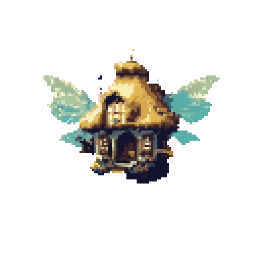 Pixel Art: flying house, sprite on solid background (without_bg) (generated with AI by sandacz).