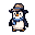 Pixel Art: pinguin is making few cute small jumps and then looks around (generated with AI by sandacz).