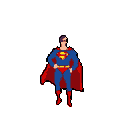 This pixel art image showcases a confident Superman in his classic vibrant blue and red suit, complete with the iconic "S" shield. He stands ready, embodying heroic strength in a nostalgic, pixelated style.