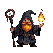 Pixel Art: dwarf geomancer is playing with fire magic (generated with AI by pixie.haus).
