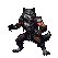 A stylized, dark warrior or beast in a low stance lunges forward, paw extended in an aggressive strike against an unseen opponent.