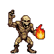 Skeletal creature casting a fiery spell with its right hand engulfed in flames.
