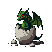 Vibrant green pixel art dragon emerging wet from a cracked white egg, with curious gaze and delicate wings.