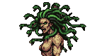 A fearsome Medusa with writhing serpentine hair and an intense, malevolent glare.