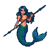 Pixel Art: mermaid swims and attacks with the spear