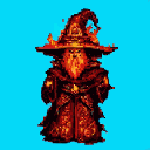 Pixel Art: fire wizard idle animation (with_bg) (generated with AI by sandacz).