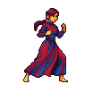 Warrior's Stance: Red & Blue Fighter Readies for Battle