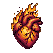 Pixel Art: heart is beating and burning (generated with AI by sandacz).