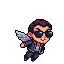 Pixel Art: cool pixie in sunglasses making fly tricks
