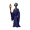Otherworldly Guide: Torchlit Welcome in Shadow Realm