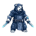 Pixel Art: character is attacking (generated with AI by sandacz).