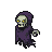 A skeletal figure in tattered purple robes with glowing green eye sockets shuffles forward, bony fingers outstretched.