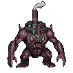A hulking, fanged monster with a miniature industrial structure on its head, emitting smoke.