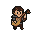 A pixel art bard with brown hair plays a lute, swaying with the music.