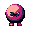 A small, round, magenta creature with wide, dark eyes jiggles with a gentle, idle animation, its subtle movements conveying a charming yet slightly unsettling presence.