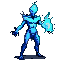 A luminous azure water elemental in an aggressive stance unleashes a powerful, explosive water splash attack.