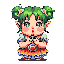 Pixel Art: girl is offering healing potion (generated with AI by sandacz).